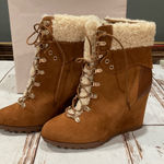 JustFab NIB JUST FAB ERLEEN LACE UP WEDGE ANKLE BOOTS Photo 0