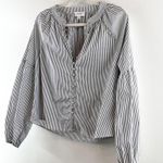Evereve  Sofia Stripe Long Sleeve Button Down Poplin Blouse Top White Black Small Photo 4