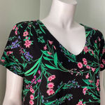 Soma  Soft Stretchy Jersey Knit Short Sleeve Black Floral Tunic Nightgown Medium Photo 1