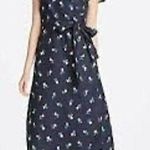 Draper James  Navy Yellow Floral Wrap Dress - Size 6 - 100% Linen Photo 0