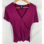 Bobeau  Wrap Front Side Button Crinkle Fuscia Blouse Size Small Photo 0