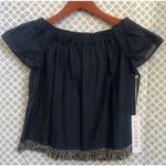 Lumiere Off Shoulder Denim Top Fringe Boho Casual Festival Short Sleeve Womens S Black Photo 1