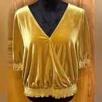 Madewell  Velvet Smocked Crossover Wrap-Style Top Blouse in Antique Gold‎ Size XL Photo 4