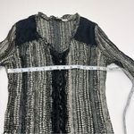 Alberto Makali  Crinkle Lace Embellished Top Blouse Long Sleeve Size Medium Black Photo 5