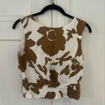 Magaschoni  100% Linen Cropped Sleeveless Top Smocked Hem Brown White XS Photo 0