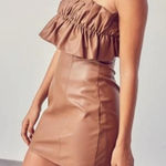 DO+BE Aviana Faux Leather Ruffled Mini Dress Tan Size S NWT Party Going Out Photo 0
