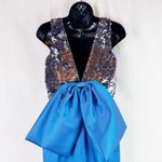 Sachin + Babi  Topanga Blue Silver Sequin Bodice Gown with Back Bow Size 6 Photo 5