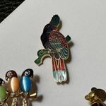 Lot Of 3 Bird Brooch Pins Enamel Parrot, Rhinestone Cardinal, Rhinestone Parrots Photo 1
