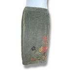 Vintage Petites Olive Green Corduroy Skirt Embroidered Autumn Leaves Midi 8P Size 8 Photo 1