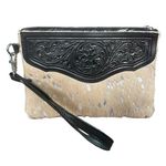 None REAL Cowhide Leather Wristlet ~ White & Silver Fur Photo 4