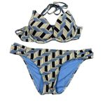 BCBGeneration BCBG Generation XS Geometric Bikini Set Blue Black Tan Halter Padded Photo 1