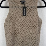 Pretty Little Thing Boho Beige Crochet Knit Tank Top Sleeveless Burnout Festival Photo 0