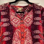 Lucky Brand Pink Purple Henley Popover Paisley Flowy Boho Peasant Top Size S Photo 1