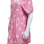 Loft Women’s Medium Square Neck Pink White Puff Sleeve Mini Dress Photo 6