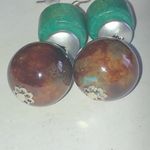Silver Tone & Wooden Teal Beads Brown Glass Boho Ball Drop Pierced Earrings Photo 5