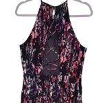 Bebe Black Floral Womans 10 Halter Wide Leg Jumpsuit In Multicolor Photo 5
