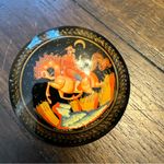 Vintage Russian‎ Hand Painted Lacquer Wooden Brooch Pin Signed 2” Black Photo 0