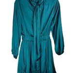 ZARA NWT  Satin Effect Mini Dress Sz Small Teal Blue Pleated Tie Back Photo 5