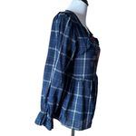 Blue Rain  Plaid Tunic Top Womens M Embroidered Long Sleeve‎ Blue BOHO Peasant Photo 4
