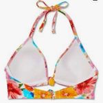 Shade & Shore Women's Lightly Lined Longline Double Knot-Front Bikini Top Pink Floral Photo 5
