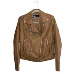 ZARA  Faux Leather‎ Moto Jacket Camel Brown Size L Photo 1