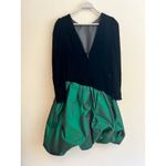 Jessica McClintock Vintage 80’s Black Velvet & Green Bubble Skirt with V-Neck Back Size: Medium Photo 2
