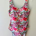 Nicole Miller Sz M Floral Padded One Piece Swimsuit Mint Green Stretch Photo 0