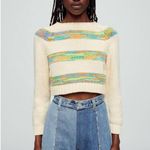 RE/DONE NWT  Baby Stripe Crewneck Cropped Sweater S Cream Photo 3