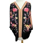Rose + Olive Kimono Top Womens M Black Floral Dolman Relaxed Artisan Boho Chic Size M Photo 1
