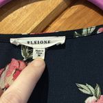 Pleione Dark navy blue and pink floral tie front flare sleeve blouse Photo 2