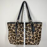 Coach Ellis Leopard Printed Coated Canvas City Tote Gold Hardware Black Leather Photo 14