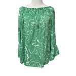 Zac & Rachel Floral Tropical Flare Bell Sleeve Pullover High Low Blouse Size 2X Green Photo 1