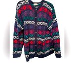 VTG ASHLEY Hand knit cardigan sweater Hearts and Flowers Size L Blue Size L Photo 2