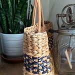 Vintage Woven Straw Tote Structured Boxy Market Bag Leather Handles Tan Photo 4