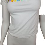 BP . Womens XXS Happy Pride White Graphic Tee Short Sleeve Casual NWT Photo 4