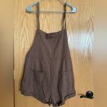 Cider  NWOT Denim Brown Pocket Romper with Tie Straps Photo 3