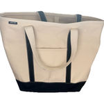 Lands' End Vtg  Tote Bag HUGE XL Black Ivory Heavy Duty Canvas Classic Carryall Photo 0