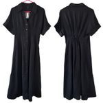 Madewell  Pleated Midi Button Down Shirtdress Jet Black 100% Linen Womens Size XS Photo 1