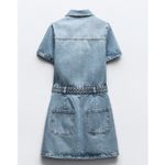ZARA  SS25 Denim Mini Shirt Dress with Braided‎ Belt Size Large Photo 4