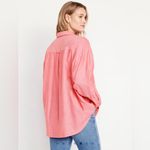 Old Navy Sparkle Berry Pink The Boyfriend Shirt Size L Linen Blend Photo 1