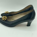 Salvatore Ferragamo Vintage 90s kitten Heels gold ring navy blue dress shoes Photo 3