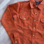 JORDAN Blue Label Women’s Sz Small Western Shirt Orange Printed Pearl Snap Photo 2