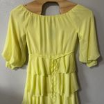 NEW Alieva Butter Yellow Tiered Midi Dress Off Shoulder Puff Sleeve Size Medium‎ Photo 6