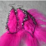 Source Unknown Diva Distinctive Fluffy Hot Pink Feathered Dangle Beads 6"  Fish Hook Earrings Photo 2