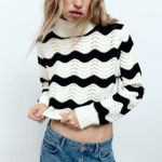ZARA nwt chenille knitted striped turtleneck sweater top Photo 2