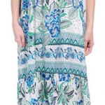 Figueroa & Flower Short Sleeve Floral Midi Dress white blue size small Green Photo 0