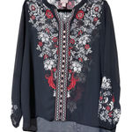 Chico's Chico’s size 1 medium floral v-neck sheer black hi low blouse rhinestone elastic Photo 0