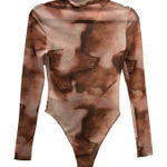 SheIn Sheer Body Suit Small Abstract Print Brown Travel Vacation Layering Maximalist Photo 0