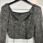 HYFVE  Chiffon Cropped Long Sleeve Front Tie Animal Print Blouse Size Small Photo 6