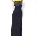 Justify  Black Rhinestone Fringe Spaghetti Strap Ribbed Maxi Dress w/ Slit Photo 1
